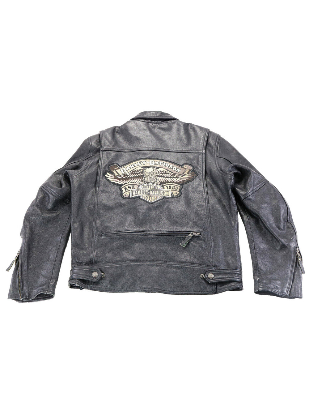 harley davidson Old Forge jacket L TALL black leather LT liner 1903 bar eagle